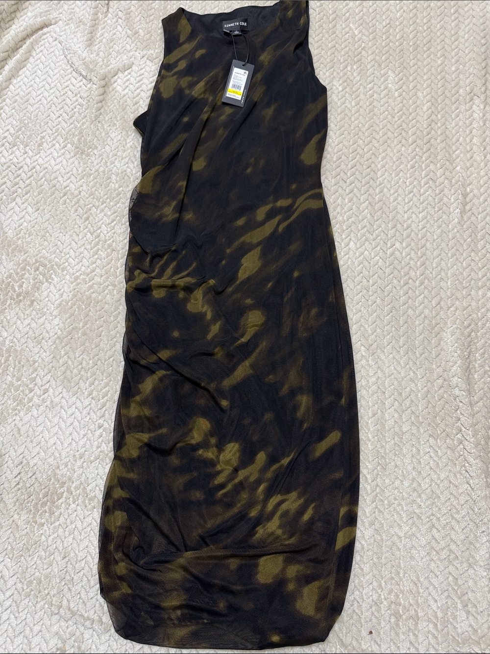 Kenneth Cole Black and Olive Green Tie-Dye Sleeveless Maxi Dress